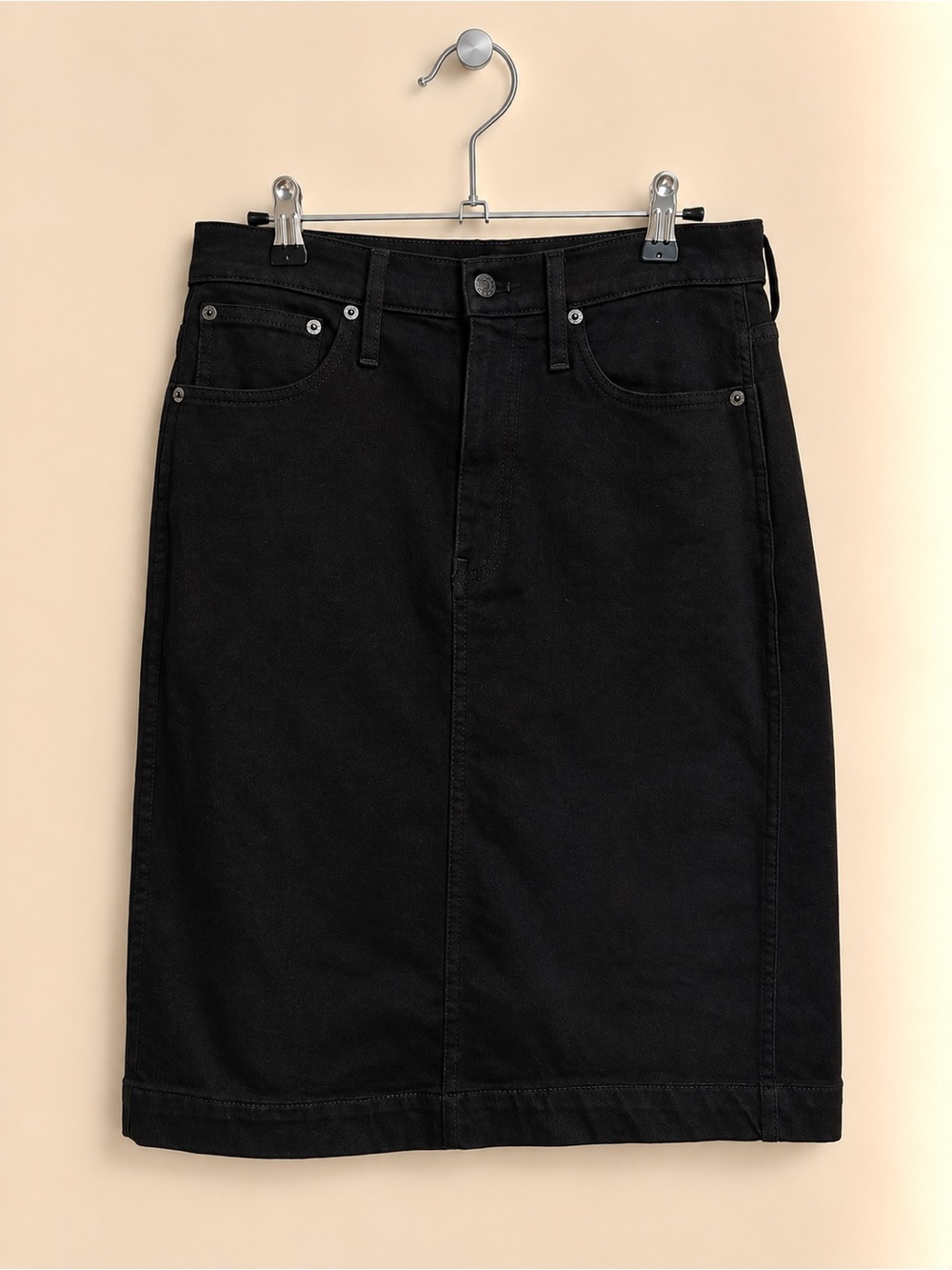 J.Crew Black Denim Pencil Midi Skirt 10P Petite NWT Style CB962